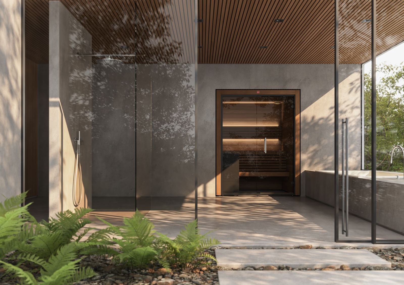 Harvia Utu Vision Medium Saunakabine Design-Sauna aus Thermo-Espe 162x163x206cm inkl. LED Beleuchtung