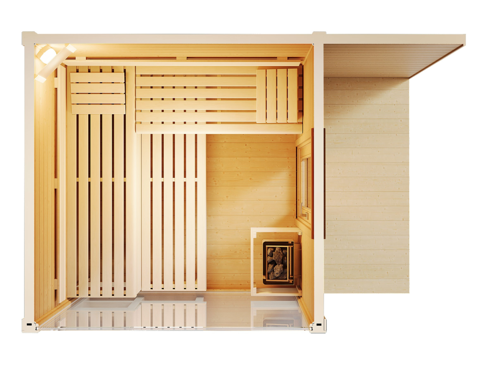 Infraworld Gartensauna CASA 3 Außensauna Massiv mit Vordach 215,6 x 328,6 cm