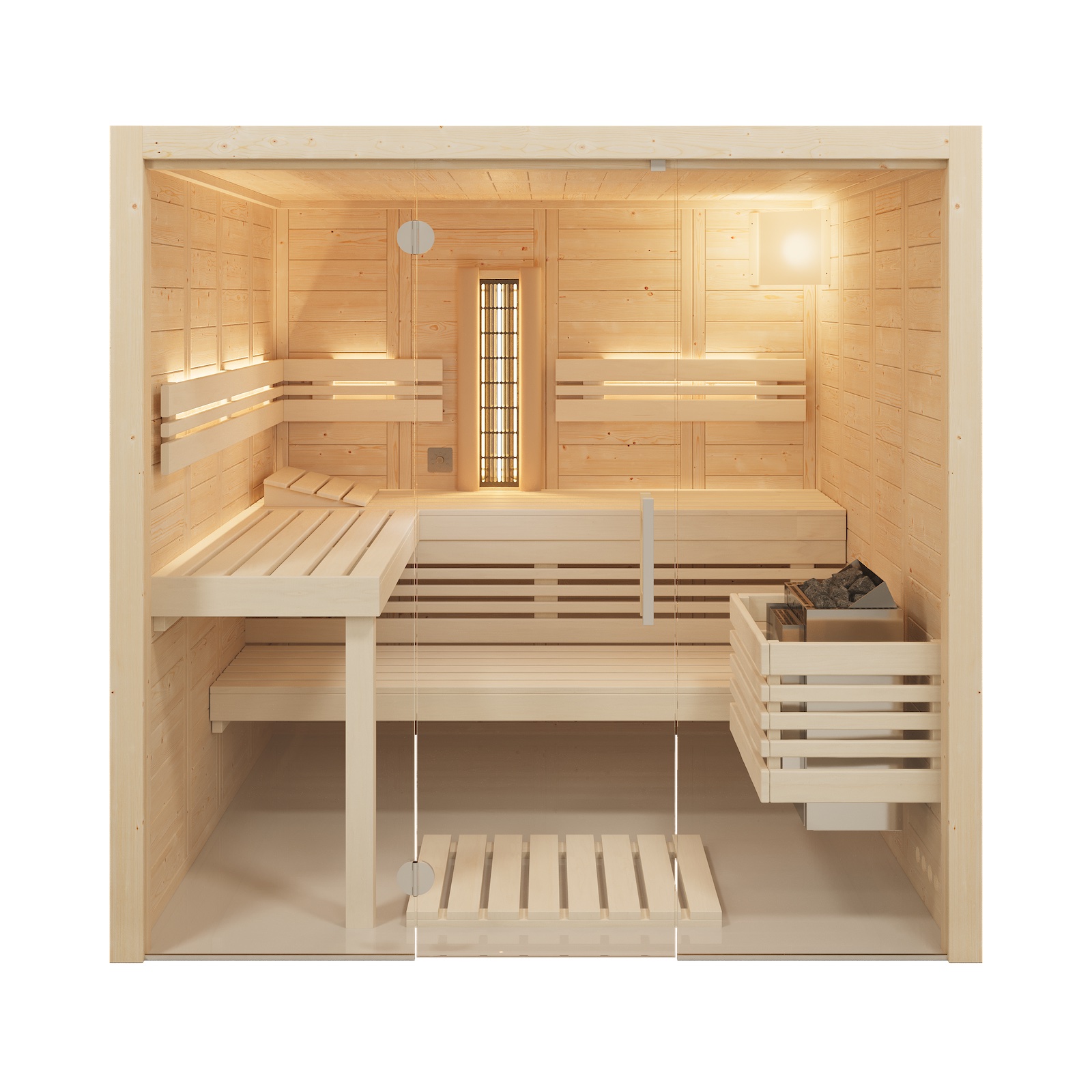 Infraworld Solido Glas Complete Massivholzsauna mit Infrarotstrahler 210x167x202cm