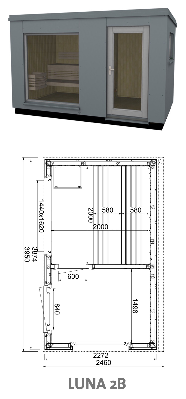 Infraworld Luna 2 Außensauna mit HPL-Platten Anthrazit versch ...