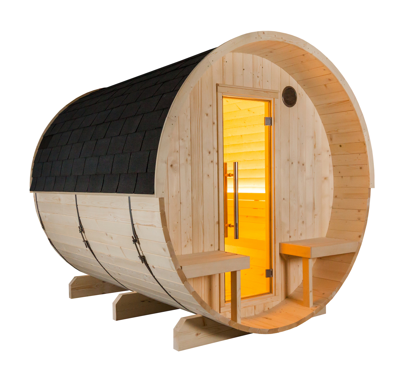 Harvia Kuusi 240 View Canopy Fasssauna aus Fichte Saunafass Ø220x240cm