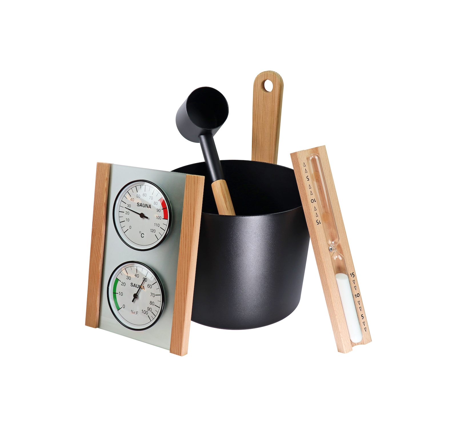 Infraworld Saunaset Nova 4tlg. Aufgusseimer Saunakelle Klimamessstation Sanduhr Infraworld Saunaset Nova 4tlg. Aufgusseimer Saunakelle Klimamessstation Sanduhr