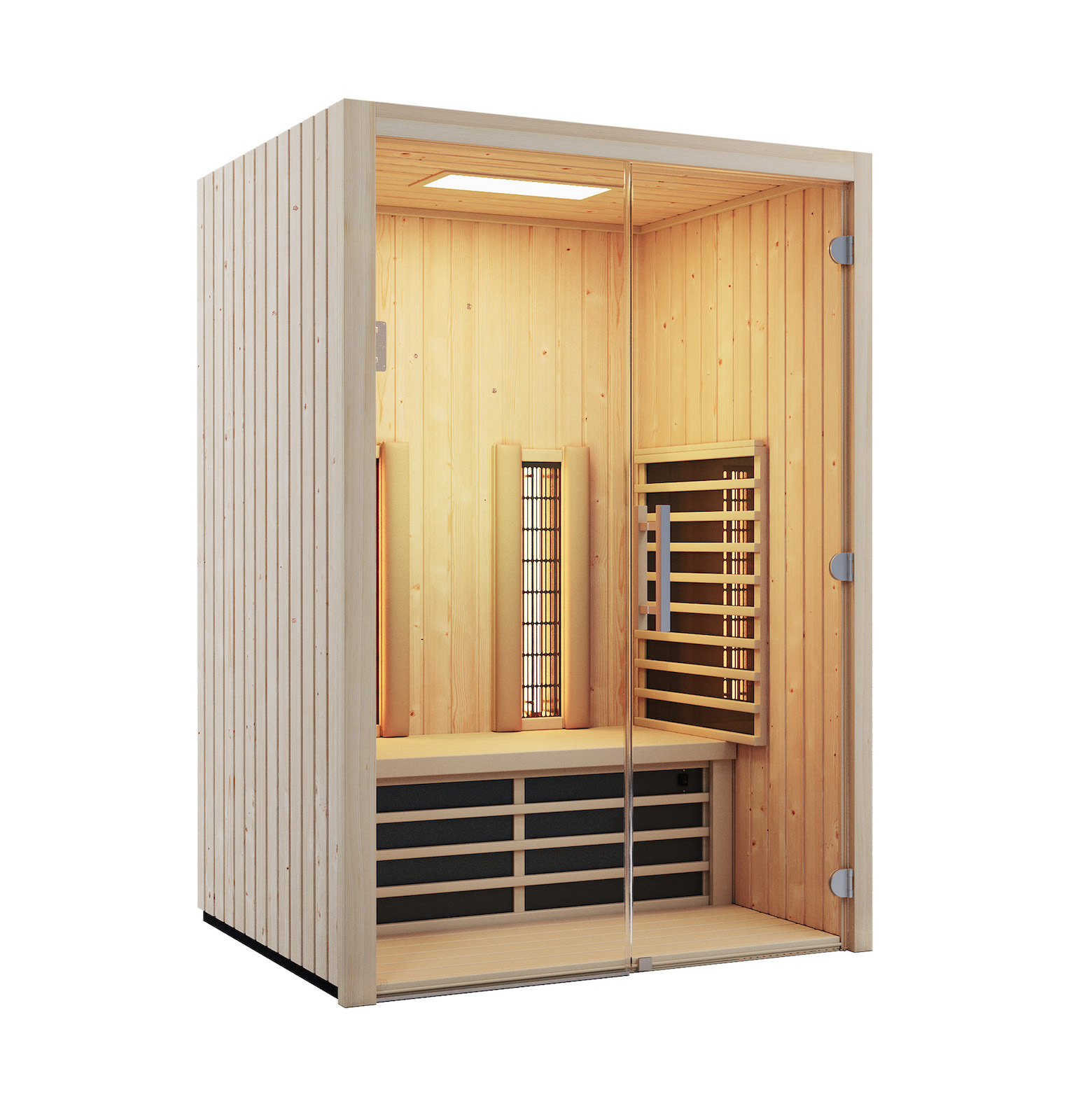 Infraworld Fusion Glas 145 Fichte RG Infrarotkabine 145x112 cm mit 2 ABC-Strahler