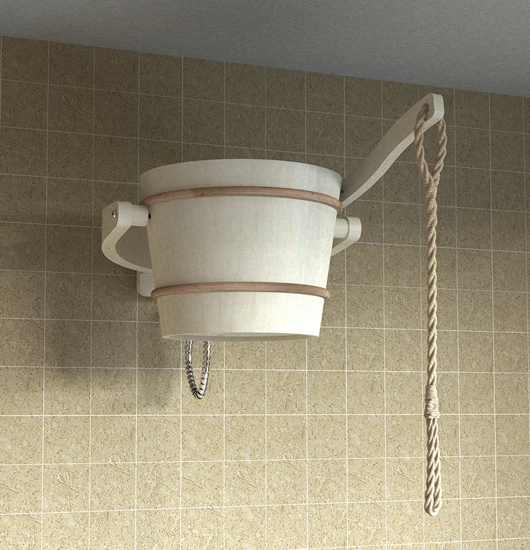 Sentiotec Schwalldusche 18 Liter Eimer aus Espe mit Seilzug und Wasseranschluss