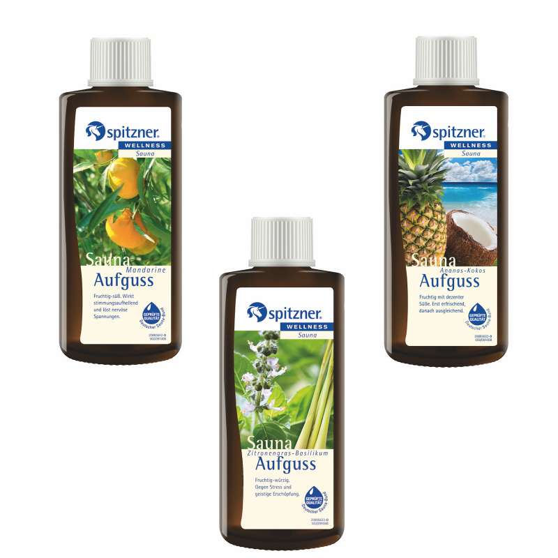 Spitzner Saunaaufguss Vorteilspack Mandarine Zitronengras Ananas-Kokos je 190ml