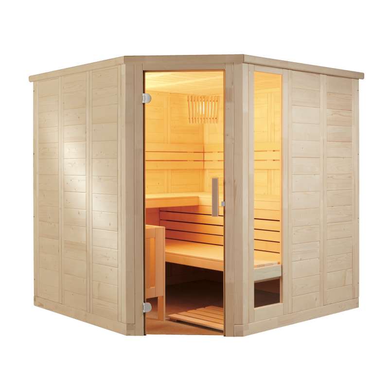 Sentiotec Komfort Corner Massivsauna aus Fichte Saunakabine ca. 206x206x204 cm