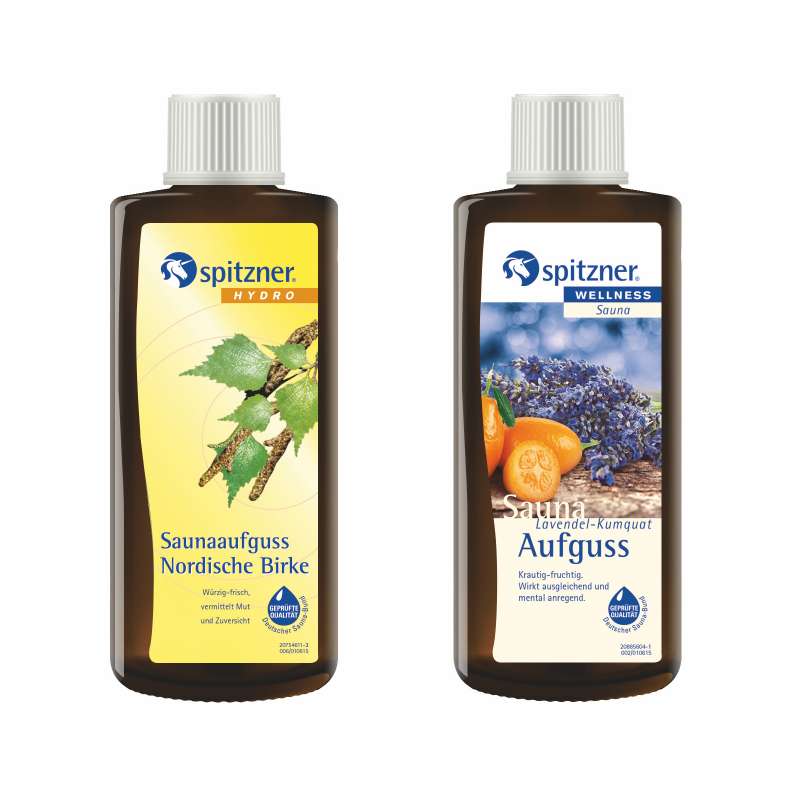 Spitzner 2 Düfte Nordische Birke und Lavendel Kumquat Saunaaufguss mit je 190ml