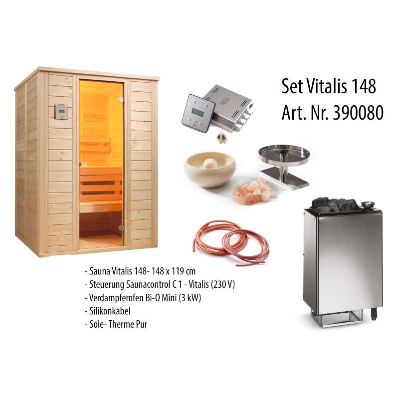 Infraworld Sauna Vitalis 148 Massivholzsauna Set mit Salzverdampfer 390080