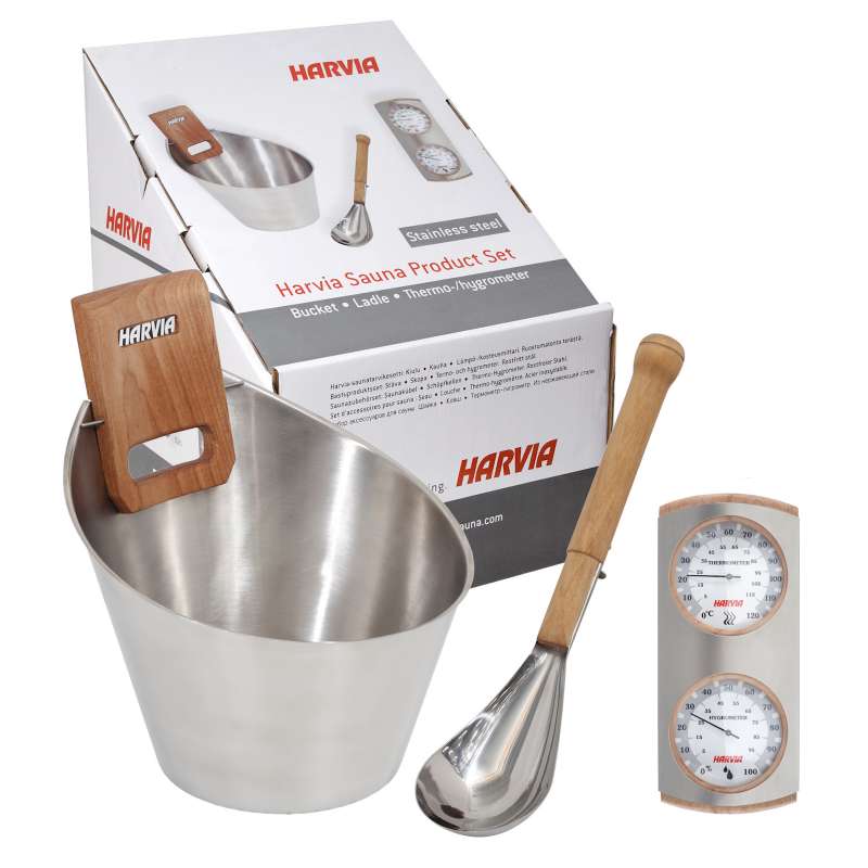 Harvia SA006 Saunakübel Schöpfkelle Thermometer Edelstahl Zubehör Set