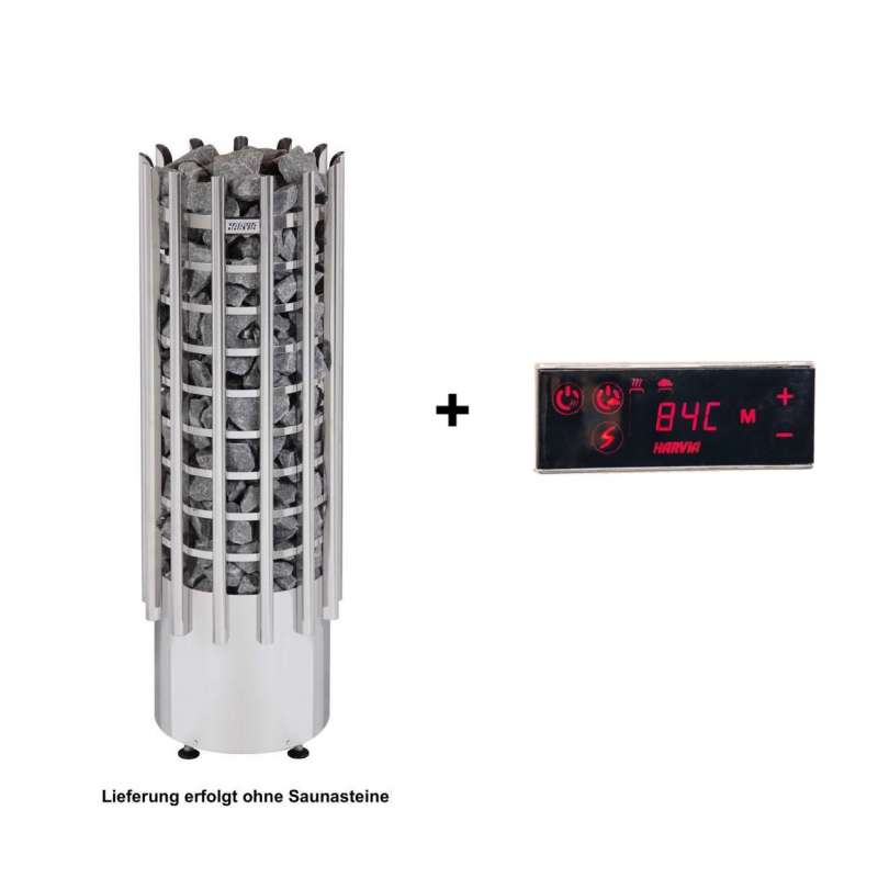 Harvia Saunaofen Glow Tower EE 6,8 kW Elektroofen mit Steuerung Bedienfeld TRT70EE