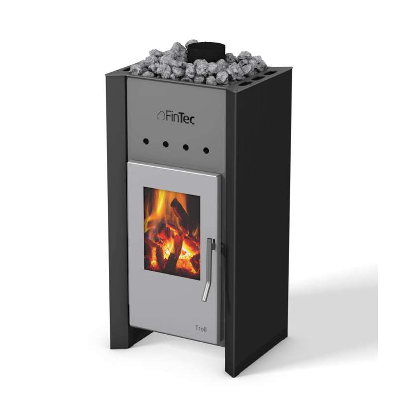 FinTec TROLL 7,8 kW Holz-Saunaofen holzbefeuerter Saunaofen Black BImSchV 2