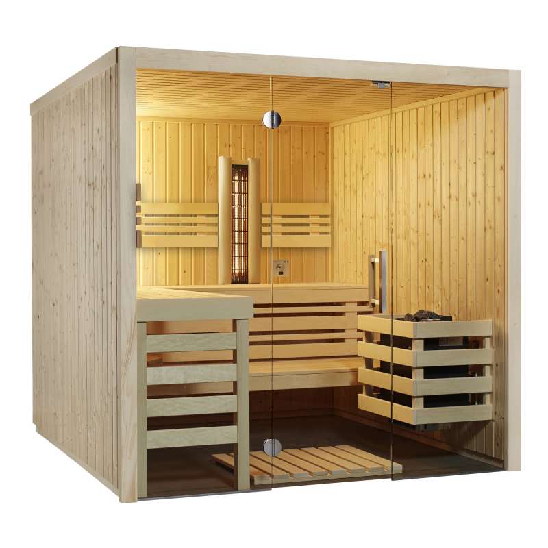 Infraworld Sauna Panorama Complete Fichte 210x210x203cm mit ABC-Strahler Multifunktionssauna