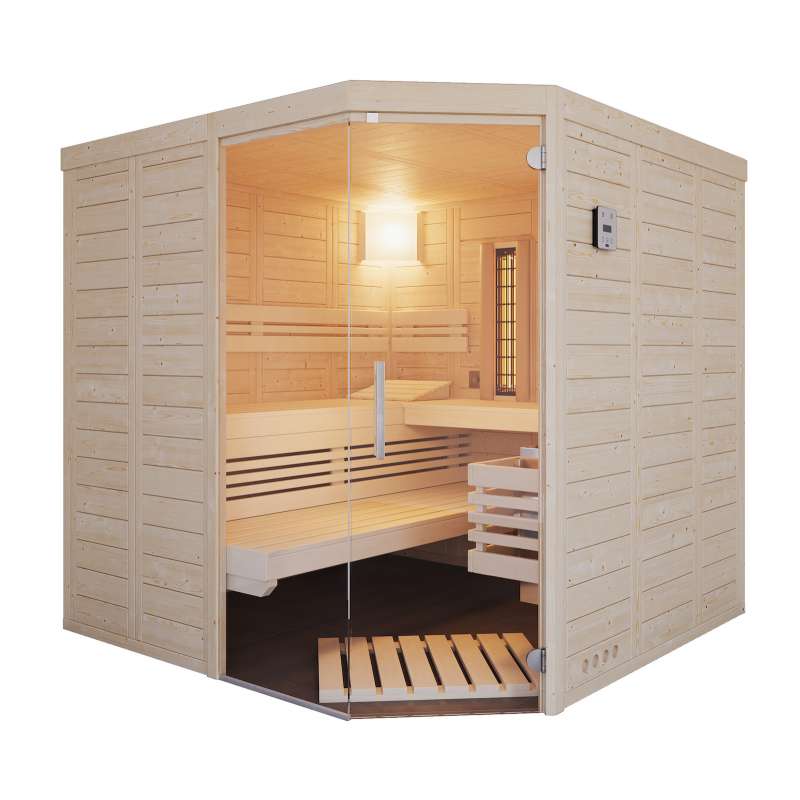Infraworld Solido Complete 209 Ecke Sauna mit Infrarotstrahler 209x209x200 cm nordische Fichte