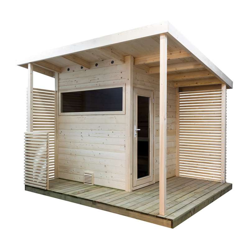 Sentiotec Gartensauna Scala Medium Saunahaus aus Fichte Massivsauna ca. 344x313x270 cm