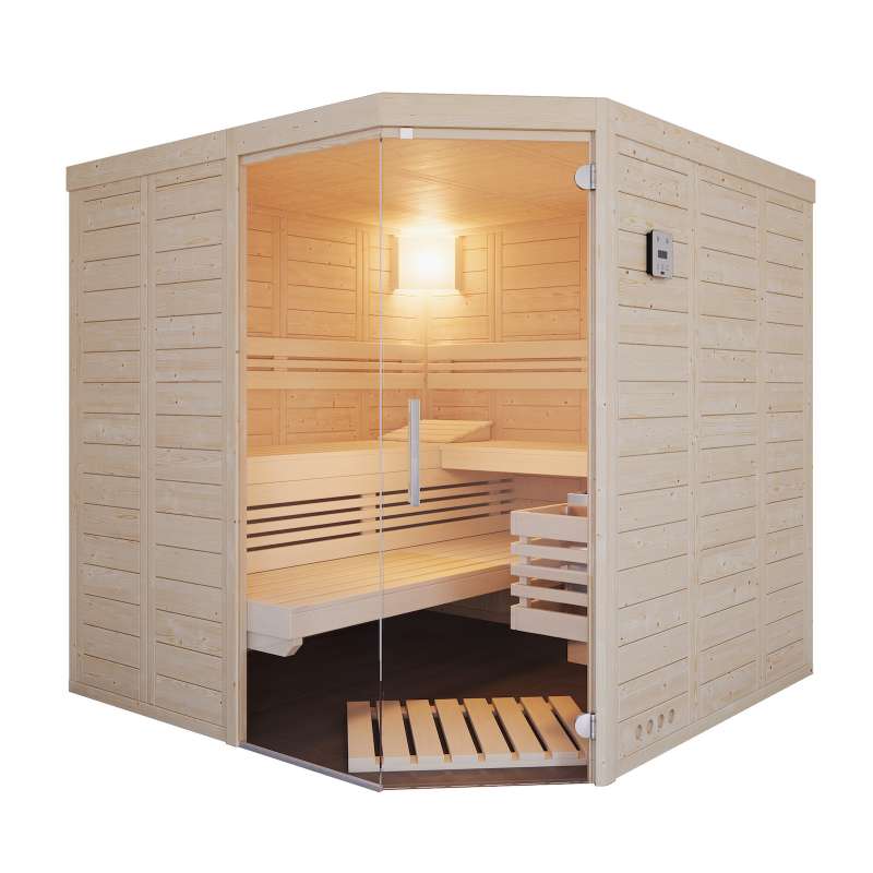 Infraworld Solido 209 Ecke Sauna 209x209x200 cm Massivholzsauna aus nordische Fichte