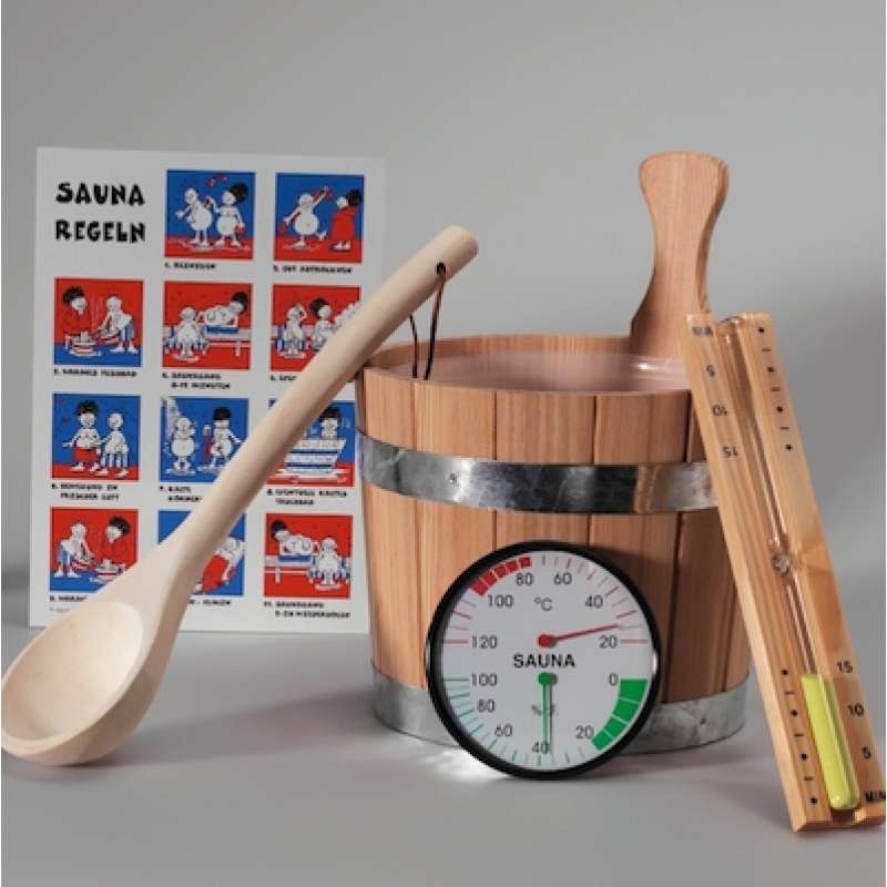 Infraworld Saunaset Classic 6 teilig Aufgußeimer Kelle Sanduhr S2206