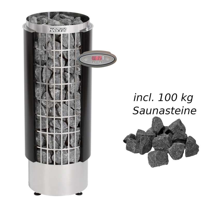 Harvia Saunaofen Cilindro 9,0 kW Elektroofen PC90HEE Saunaheizgerät, schwarz