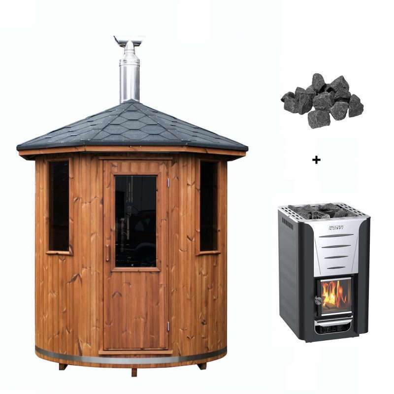 SpaDealers Saunafass BARREL SAUNA Ø 180 cm inkl. Harvia 20 Pro Holzofen mit BImSchV Stufe 2