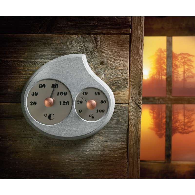 Hukka Design Maininki Sauna Hygro-Thermometer aus Speckstein Saunathermometer Hygrometer