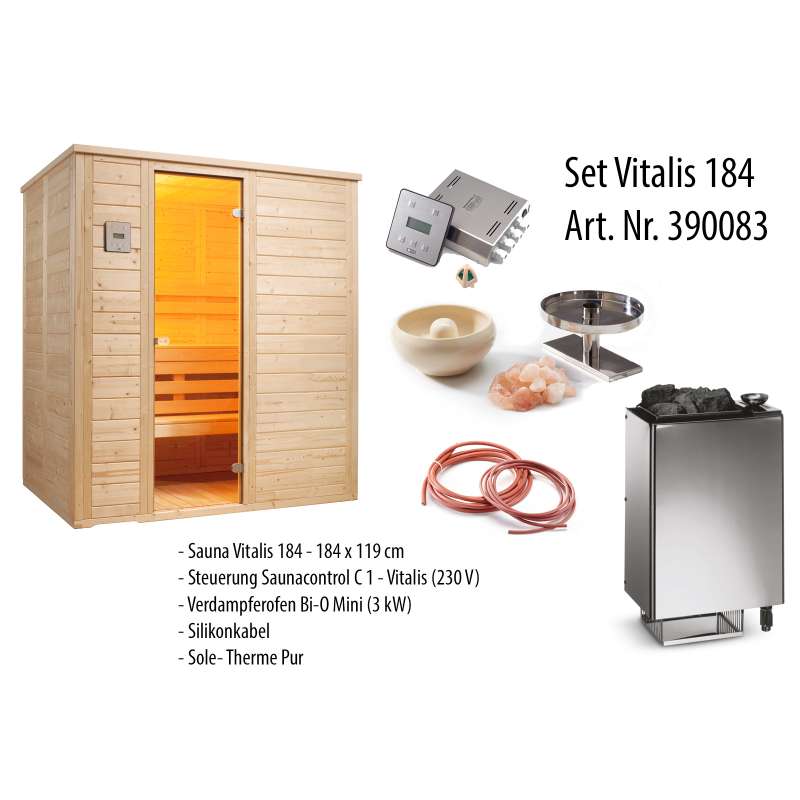 Infraworld Sauna Vitalis 184 Massivholzsauna Set mit Salzverdampfer 390083
