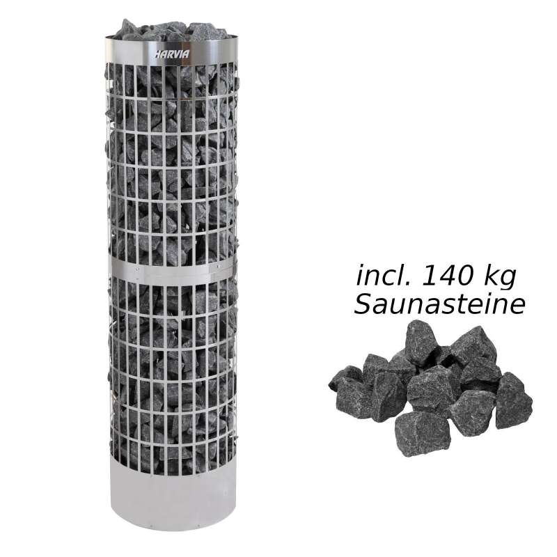 Harvia Saunaofen Cilindro Pro 10/13,2 kW Elektroofen Saunaheizgerät, Stahl