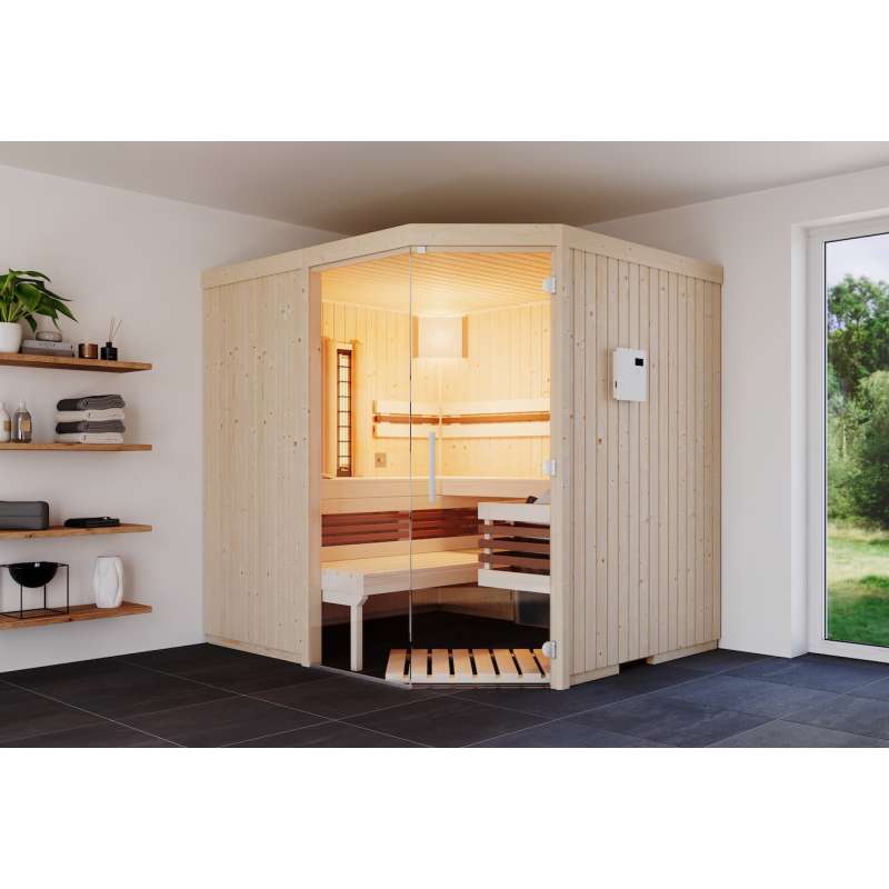 Infraworld Sauna Safir Complete Fichte Multifunktionssauna mit Infrarotstrahler 214x214 cm