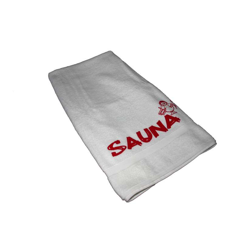 Silver Star Saunalaken Saunatuch weiß / rot 70 x 220 cm Aufdruck Sauna