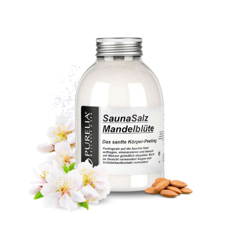 PURELIA Sauna Salz Mandelblüte 650g Peelingsalz Sauna Salz Peeling Körperpeeling