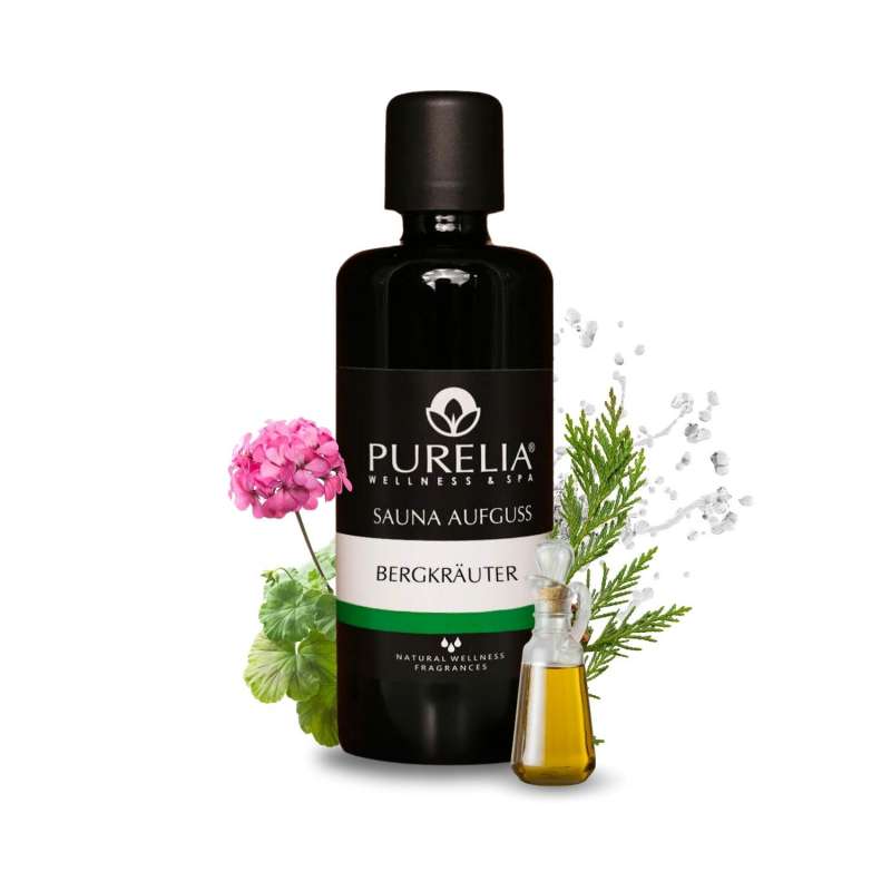 PURELIA Saunaaufguss Konzentrat Bergkräuter 100 ml natürlicher Sauna-aufguss - reine ätherische Öle