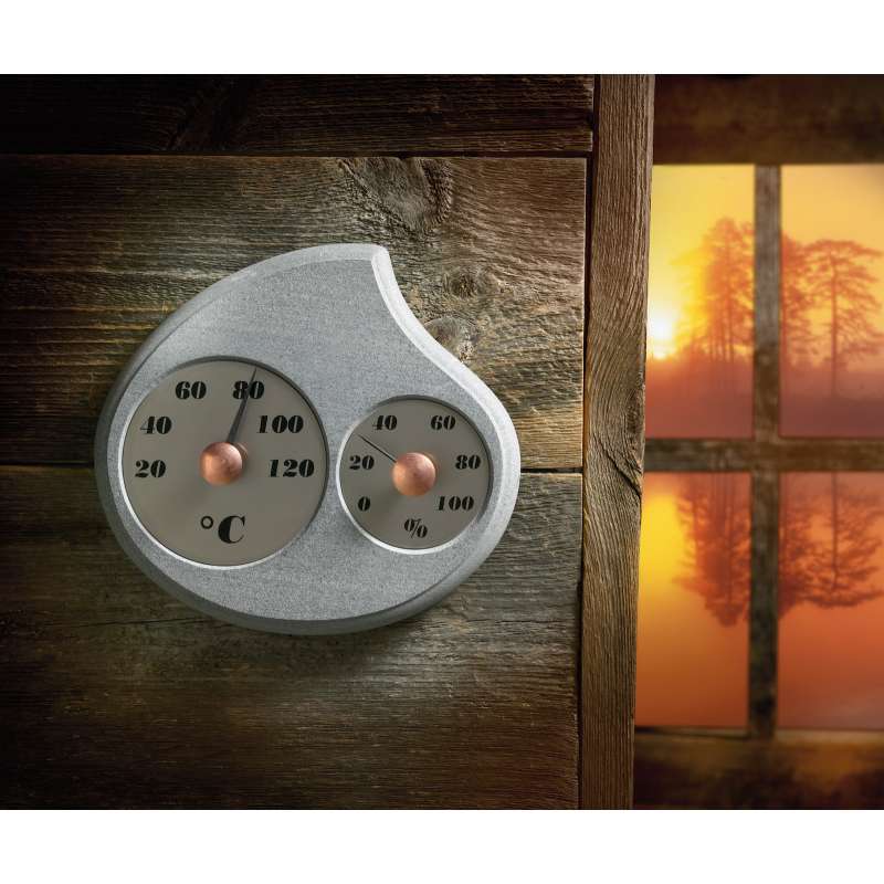 Hukka Design Maininki Sauna Hygro-Thermometer aus Speckstein Saunathermometer Hygrometer